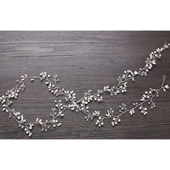 Bridal Hair Bands Crystals Wedding Headpieces, 20 Inches Pearl and Crystal Vine - Picture 9 of 9